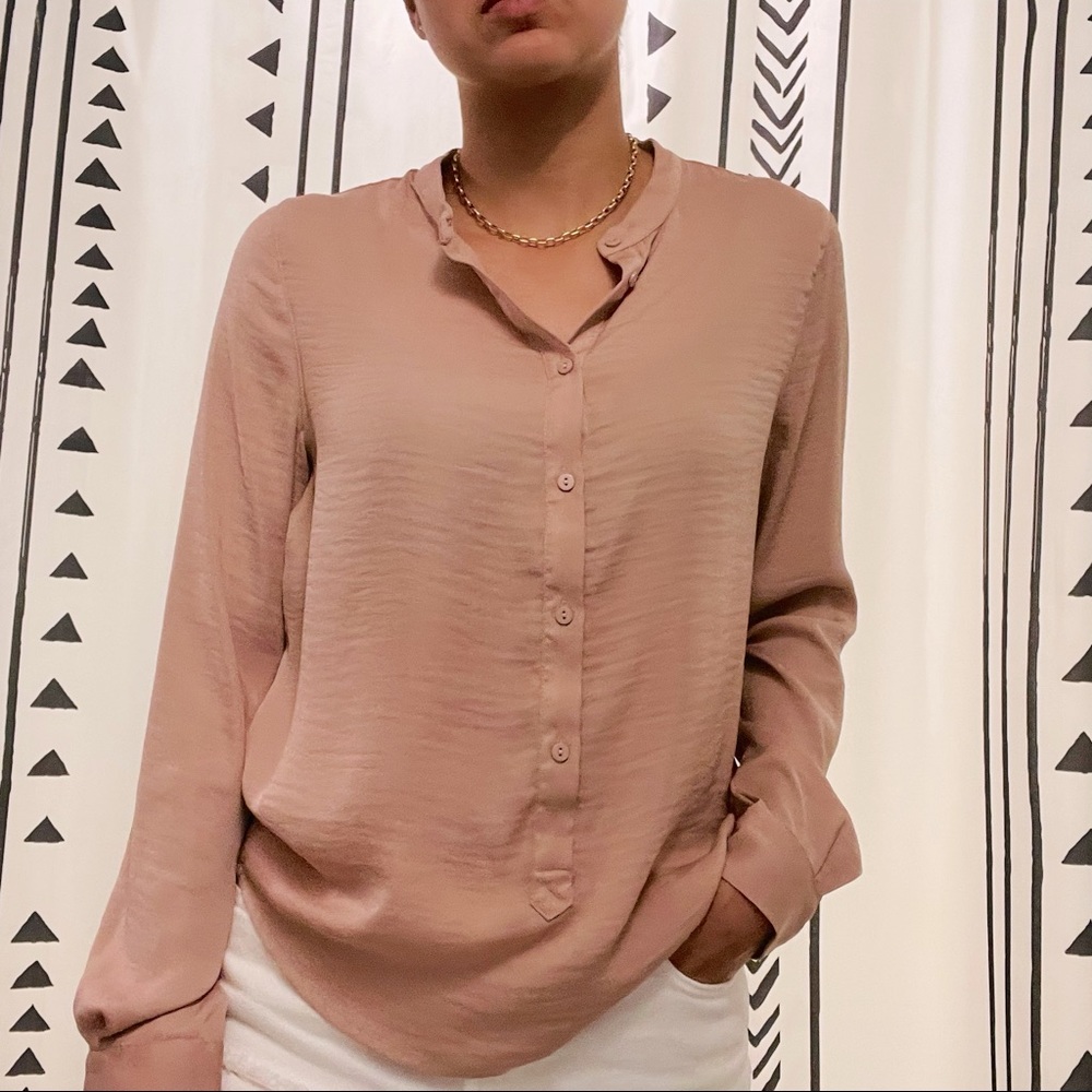 Satin Pink Button Up Top